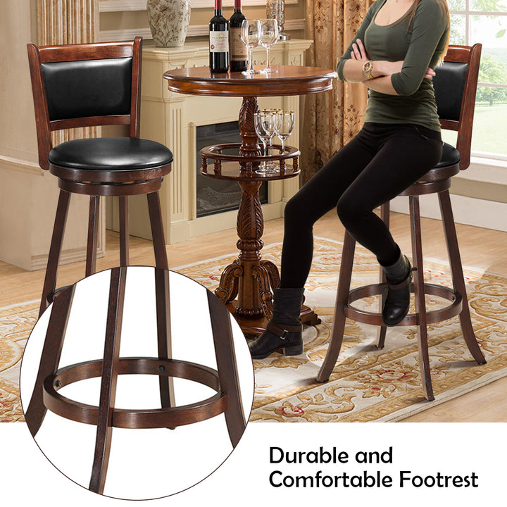 Set of 2 29 Swivel Bar Height Stool Wood Dining Chair Upholstered Seat Panel Back Espresso Image 9