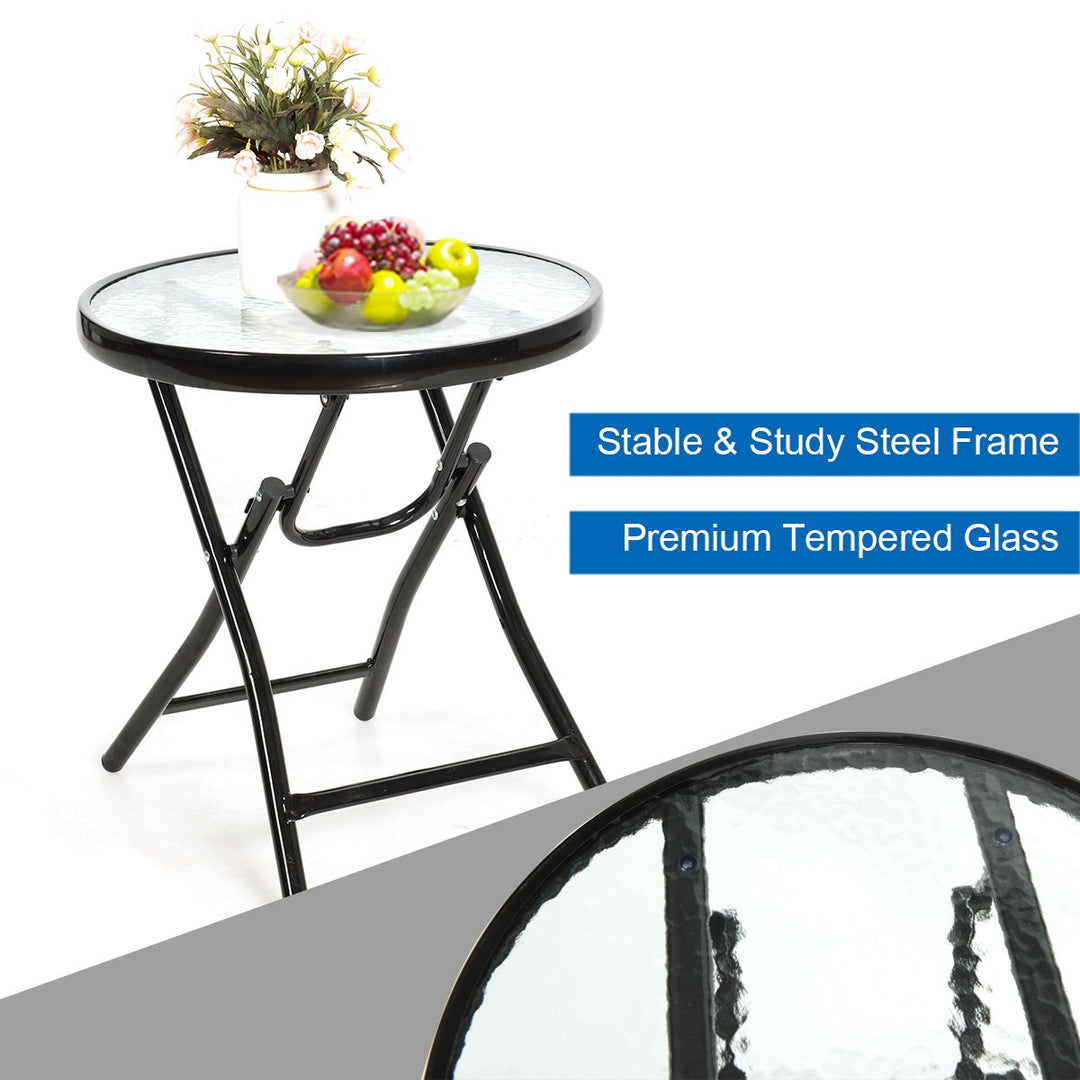 3PCS Folding Bistro Set Rocking Chair Cushioned Table Garden Blue Image 7