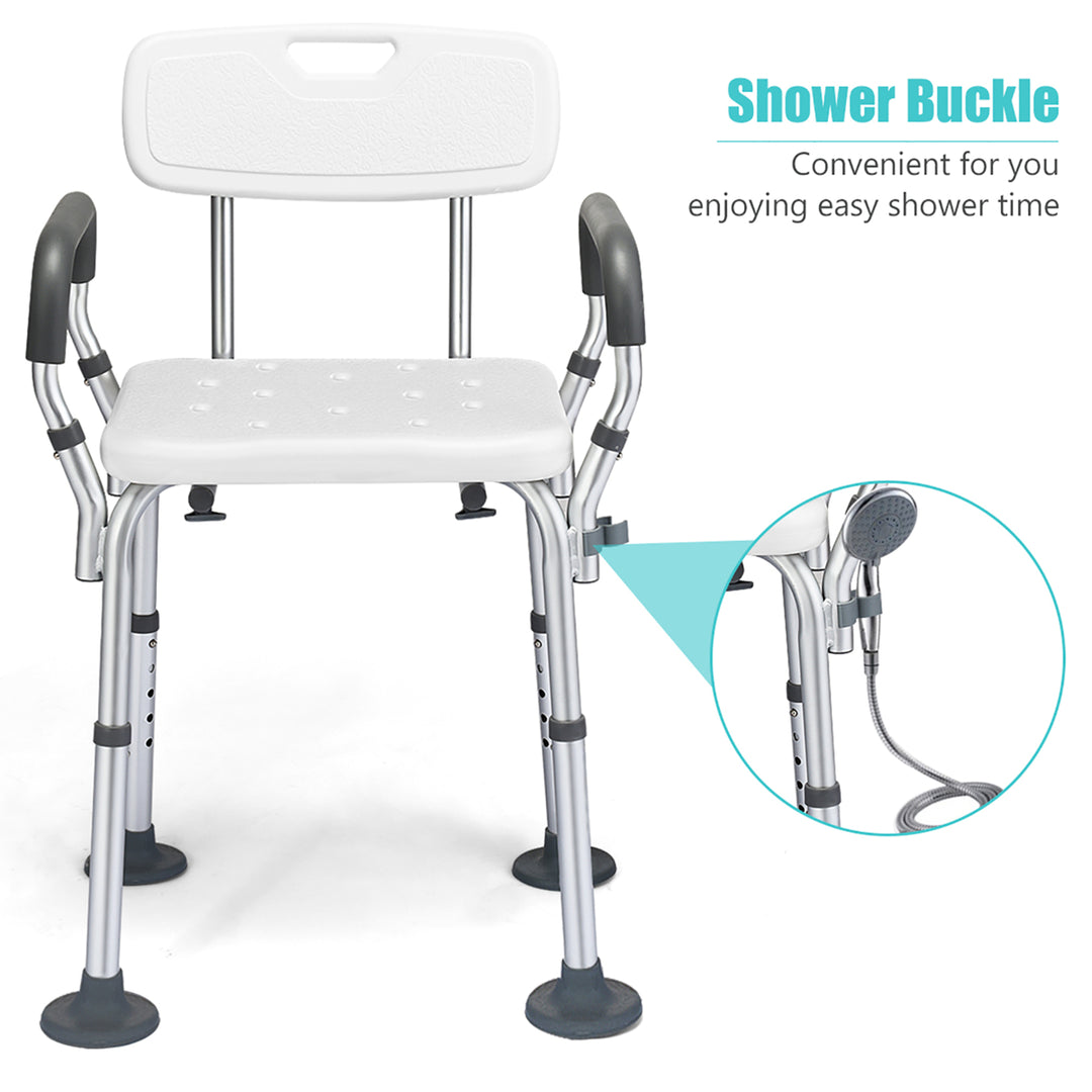 Shower Chair Bathtub Adjustable Height Bench w/ Removable Armrests and Back Image 8