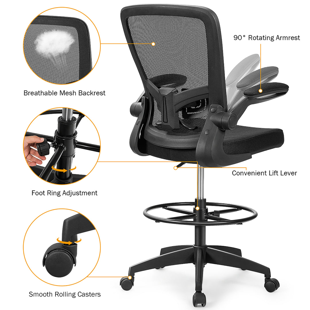 Tall Office Chair Adjustable Height w/Lumbar Support Flip Up Arms Image 7