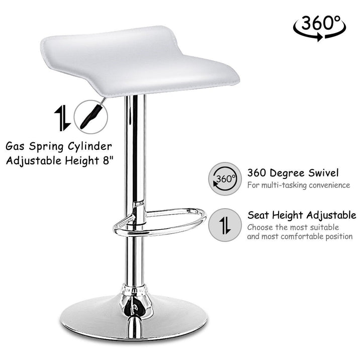 Set of 2 Swivel Bar Stools Adjustable PU Leather Backless Dining Chair White Low Back Image 6