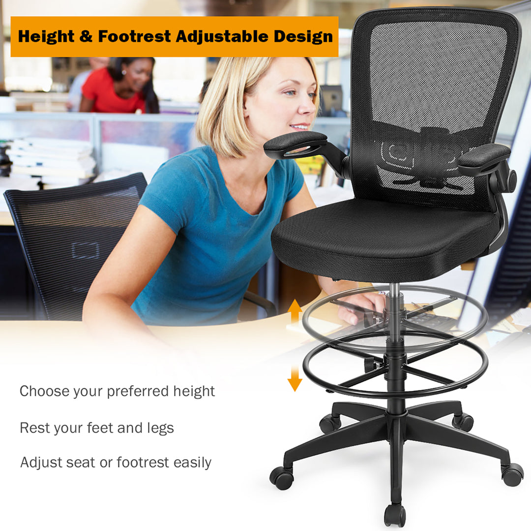 Tall Office Chair Adjustable Height w/Lumbar Support Flip Up Arms Image 10