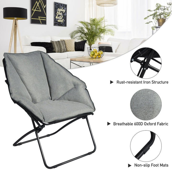 Folding Saucer Padded Chair Soft Wide Seat w/ Metal Frame Lounge Furniture Image 7