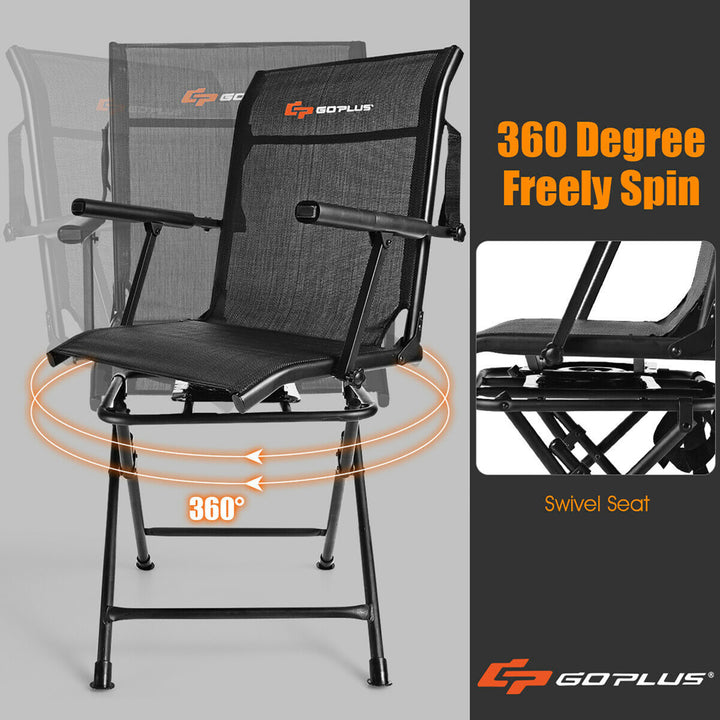 Swivel Hunting Chair Foldable Mesh Chair w/ Armrests for Outdoor Activities Image 6