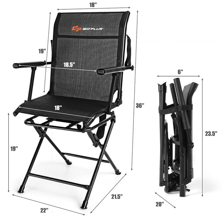 Swivel Hunting Chair Foldable Mesh Chair w/ Armrests for Outdoor Activities Image 10