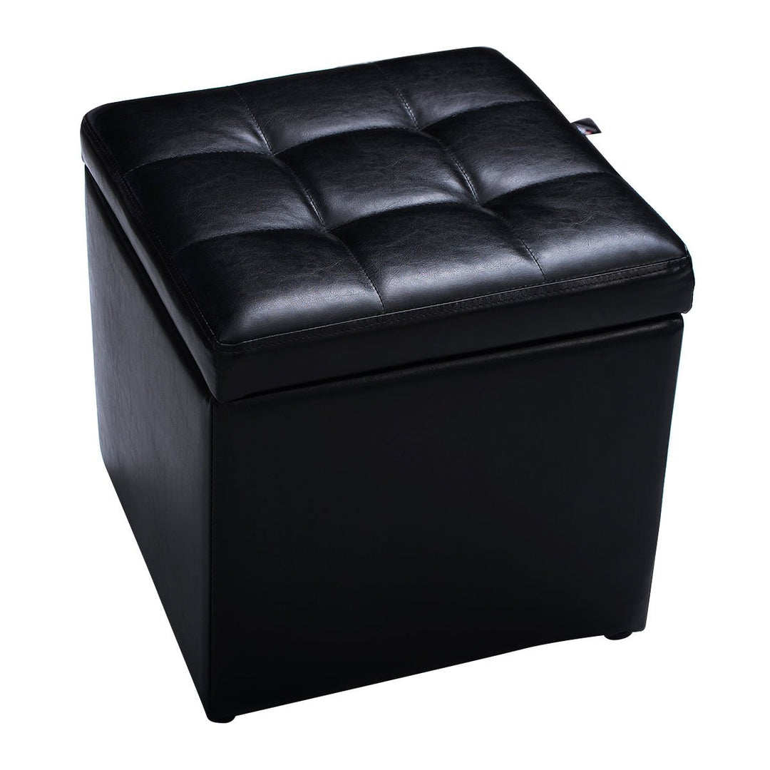 16Cube Ottoman Pouffe Storage Box Lounge Seat Footstools with Hinge Top black Image 8