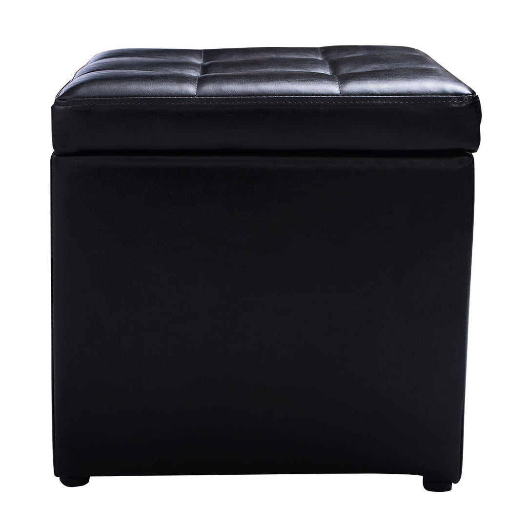 16Cube Ottoman Pouffe Storage Box Lounge Seat Footstools with Hinge Top black Image 9