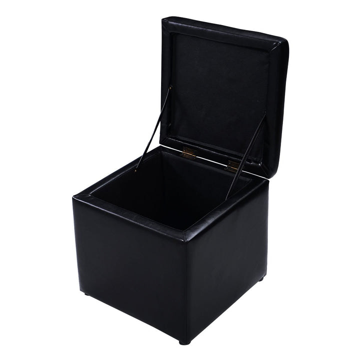 16Cube Ottoman Pouffe Storage Box Lounge Seat Footstools with Hinge Top black Image 10