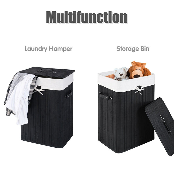 Rectangle Bamboo Hamper Laundry Basket Washing Cloth Bin Rangier Lid Black Image 8