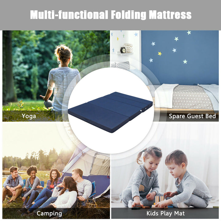 Queen Size 4 Quart -Fold Foam Folding Mattress Futon Sleepover Sofa Bed Guest Image 6