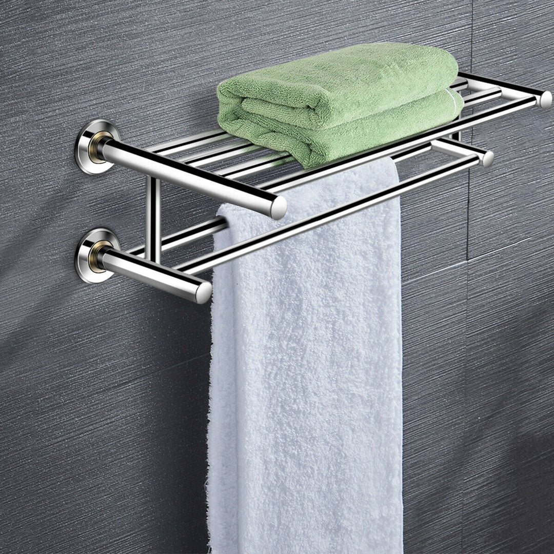 Wall Mounted Towel Rack Bathroom Hotel Rail Holder Storage Shelf Stainless Steel Image 6