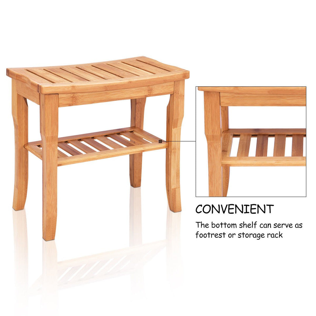 Bamboo Shower Seat Bench Bathroom Spa Bath Organizer Stool with Storage Shelf Image 6