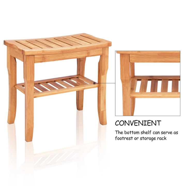 Bamboo Shower Seat Bench Bathroom Spa Bath Organizer Stool with Storage Shelf Image 6