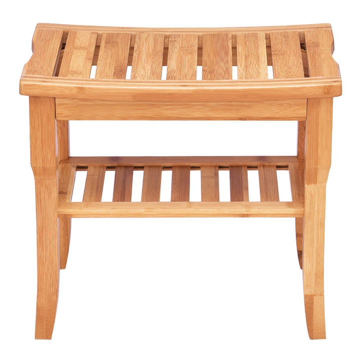 Bamboo Shower Seat Bench Bathroom Spa Bath Organizer Stool with Storage Shelf Image 7