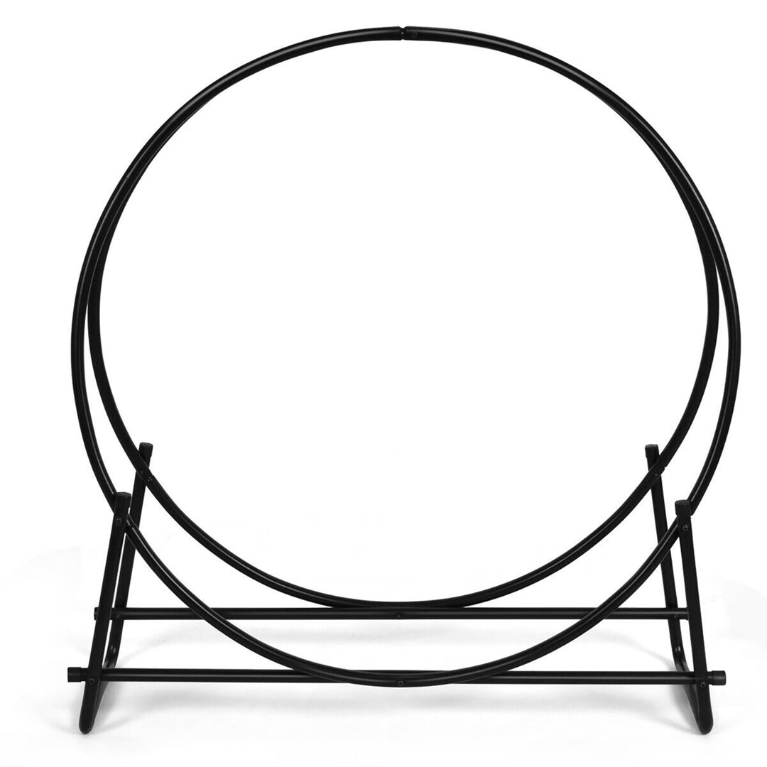 40-Inch Tubular Steel Log Hoop Firewood Storage Rack Holder Round Display Image 7