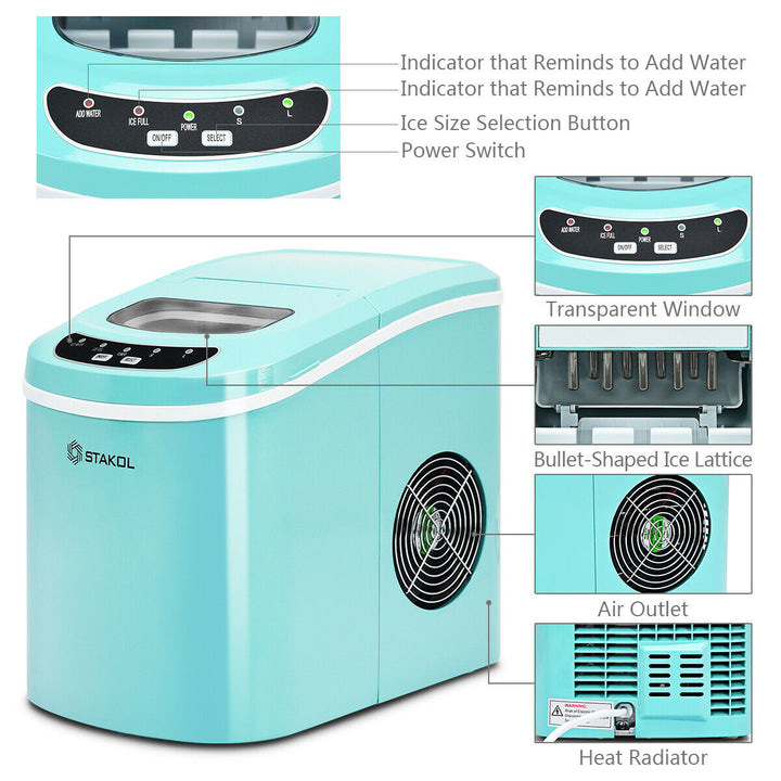 Stakol Portable Compact Electric Ice Maker Machine Mini Cube 26lb/Day Mint Green Image 3