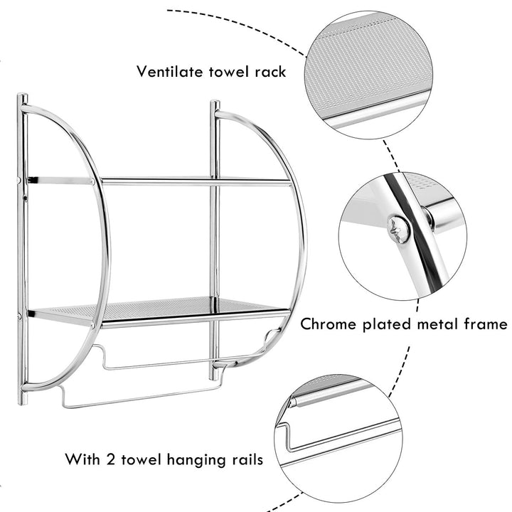 2 Tier Wall Mount Shower Organizer Toilet Bathroom Storage Rack Holder Towel Bar Image 6