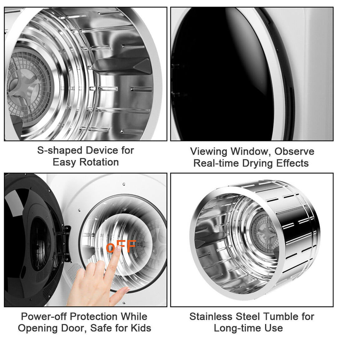 1700W Portable Clothes Dryer Electric Tumble Laundry Dryer Stainless Steel Tub 13.2 lbs /3.22 Cu.Ft Image 6