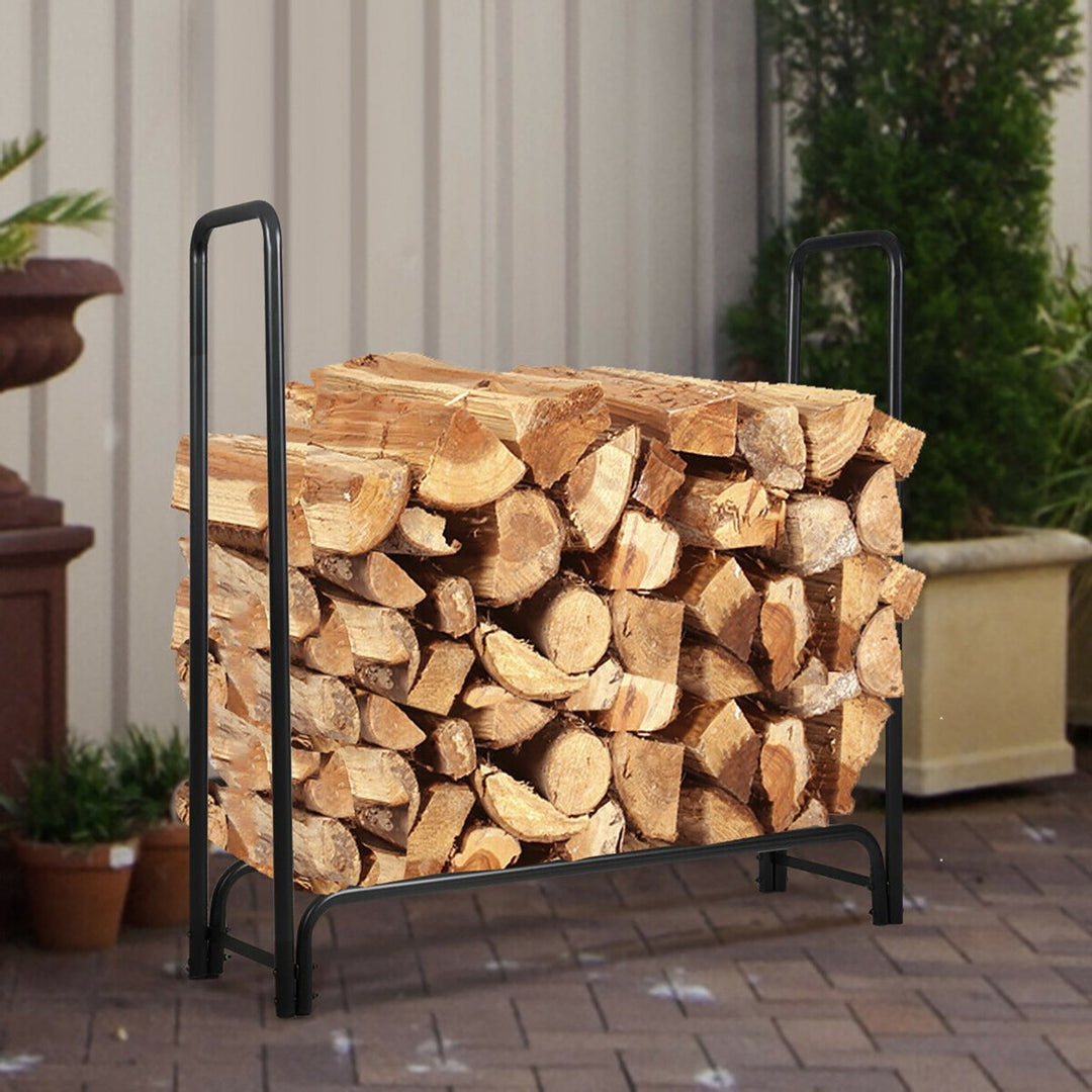 4 Feet Outdoor Steel Firewood Storage Rack Wood Storage Holder for Fireplace Black Image 6