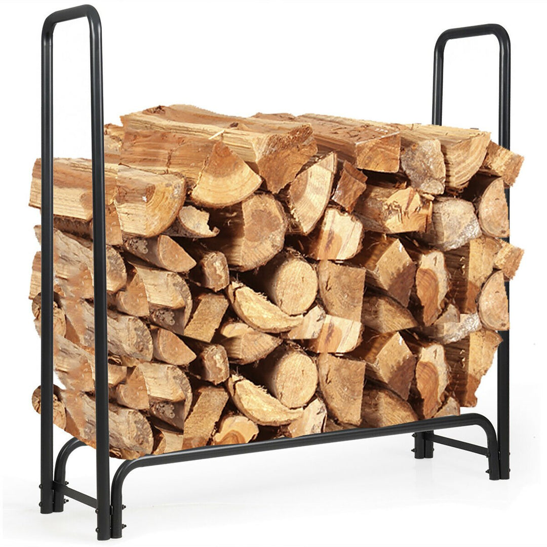 4 Feet Outdoor Steel Firewood Storage Rack Wood Storage Holder for Fireplace Black Image 9