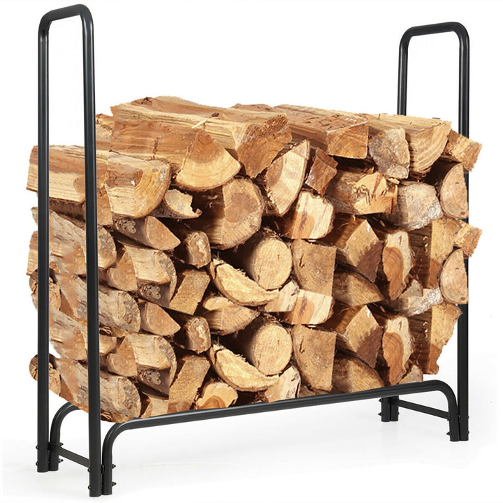 4 Feet Outdoor Steel Firewood Storage Rack Wood Storage Holder for Fireplace Black Image 9