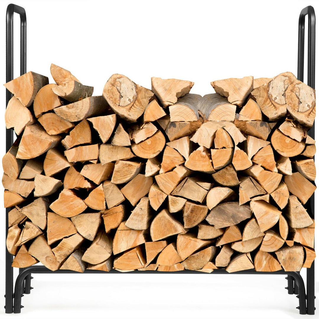 4 Feet Outdoor Steel Firewood Storage Rack Wood Storage Holder for Fireplace Black Image 10