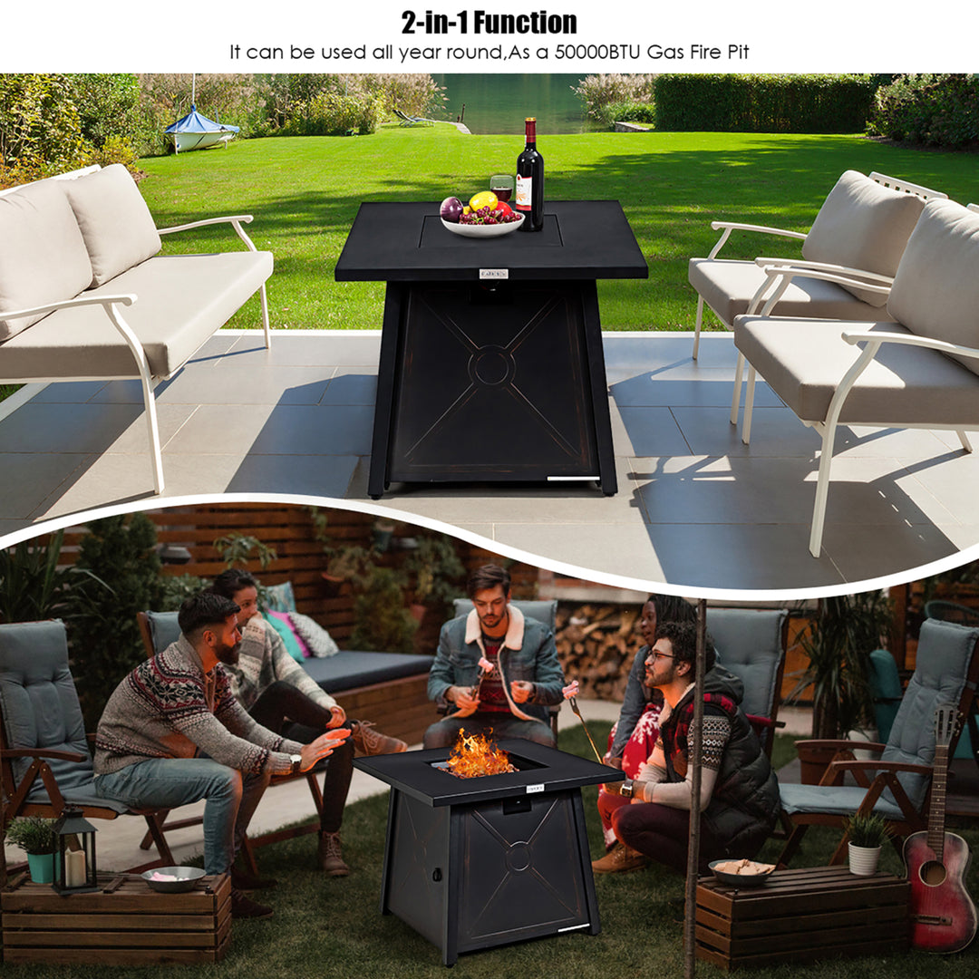 30 Square Propane Gas Fire Pit Table 50,000 BTU W/ Waterproof Cover Lava Rock Image 6