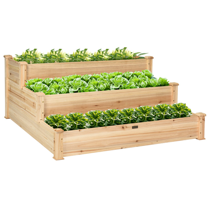 Outdoor Garden 3 Tier Wooden Elevated Raised Vegetable Planter Gardening Kit Image 1