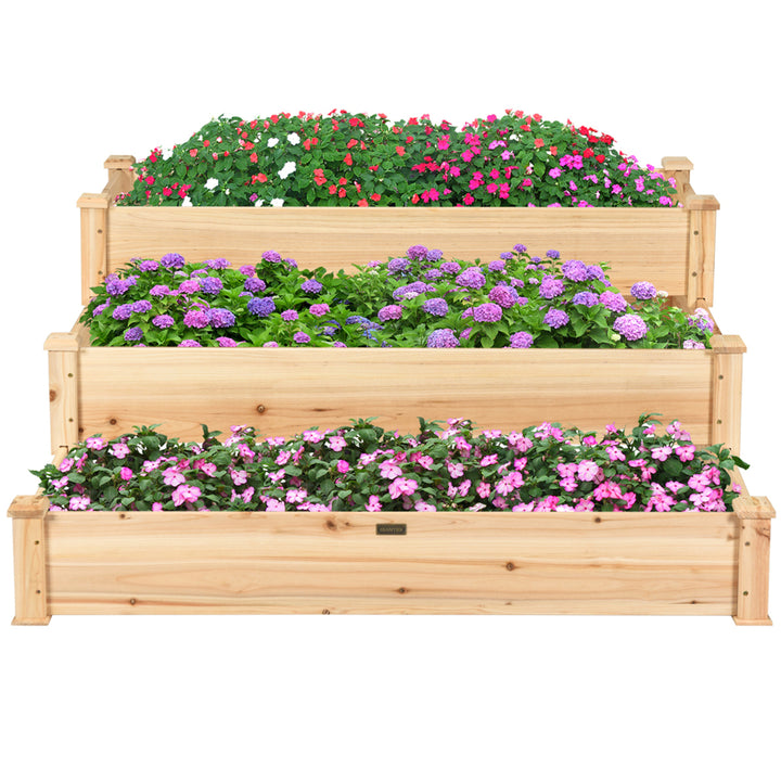 Outdoor Garden 3 Tier Wooden Elevated Raised Vegetable Planter Gardening Kit Image 3