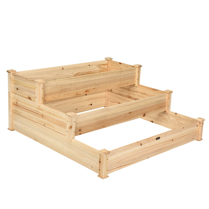 Outdoor Garden 3 Tier Wooden Elevated Raised Vegetable Planter Gardening Kit Image 7