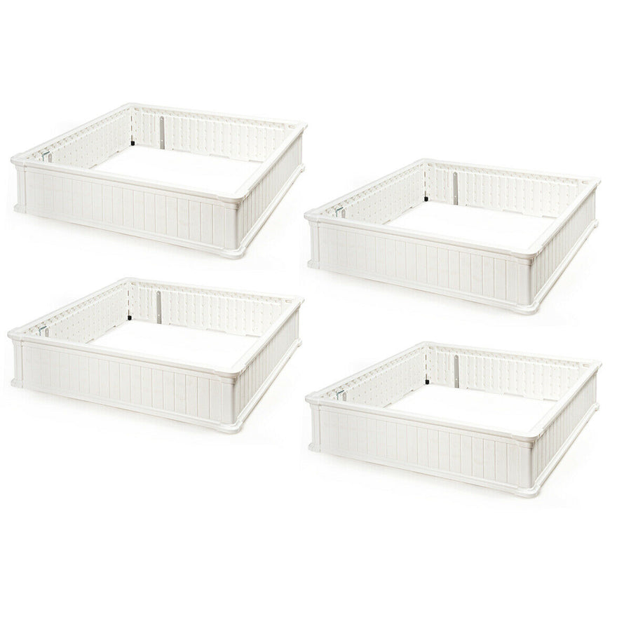 4 Pcs 48.5 Raised Garden Bed Square Plant Box Planter Flower Vegetable White Image 1