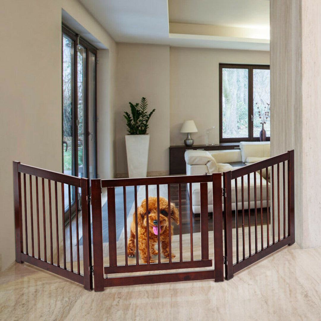 Folding Free Standing 3 Panel Wood Pet Dog Safety Fence Image 2