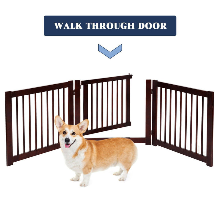 Folding Free Standing 3 Panel Wood Pet Dog Safety Fence Image 6