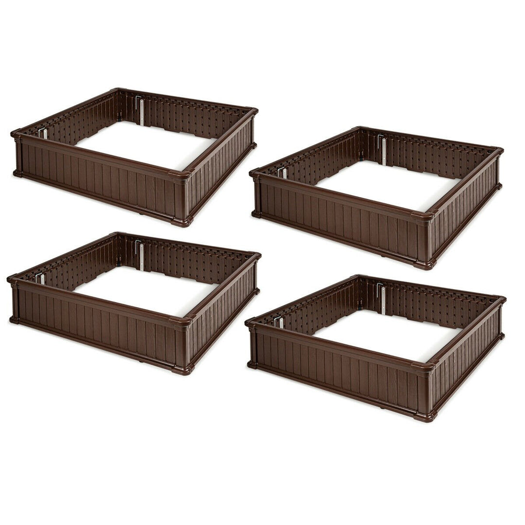 4 Pcs 48.5 Raised Garden Bed Square Plant Box Planter Flower Vegetable Brown Image 1