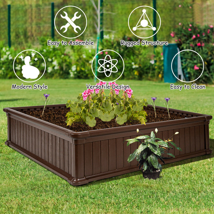 4 Pcs 48.5 Raised Garden Bed Square Plant Box Planter Flower Vegetable Brown Image 6