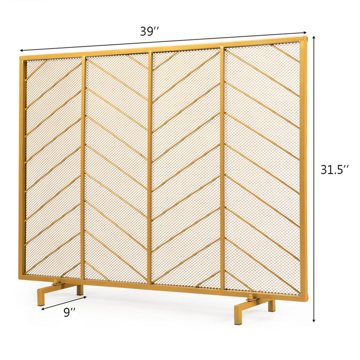 39x31 Single Panel Fireplace Screen Spark Guard Fence Chevron Gold Finish Image 2