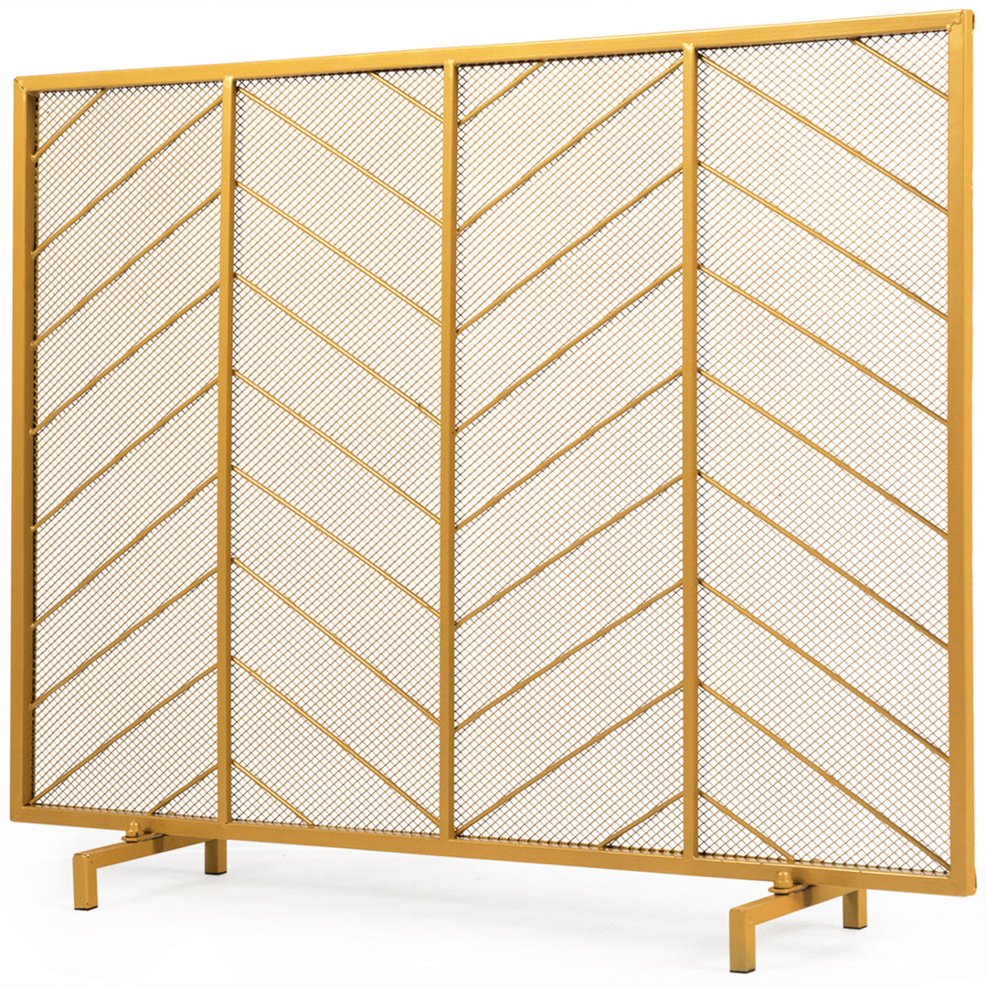 39x31 Single Panel Fireplace Screen Spark Guard Fence Chevron Gold Finish Image 6