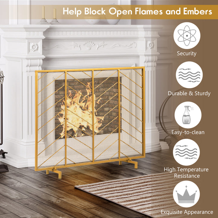 39x31 Single Panel Fireplace Screen Spark Guard Fence Chevron Gold Finish Image 8