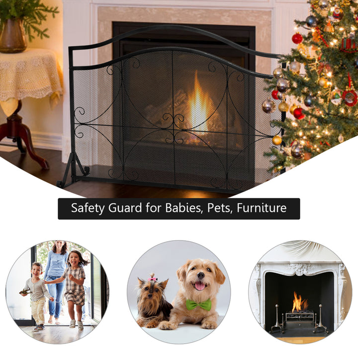 Single Panel Fireplace Screen Free Standing Spark Guard Fence for Baby Pet Safe Image 8