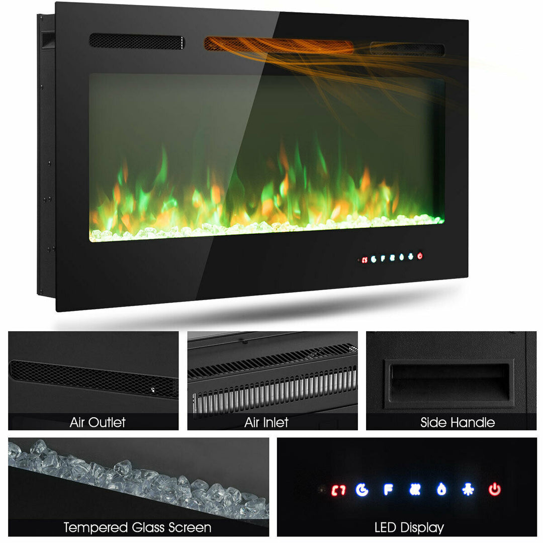 40 Electric Fireplace Recessed and Wall Mounted 750W/1500W W/ Multicolor Flame Image 6