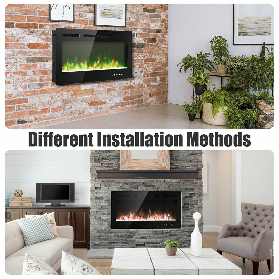 40 Electric Fireplace Recessed and Wall Mounted 750W/1500W W/ Multicolor Flame Image 7