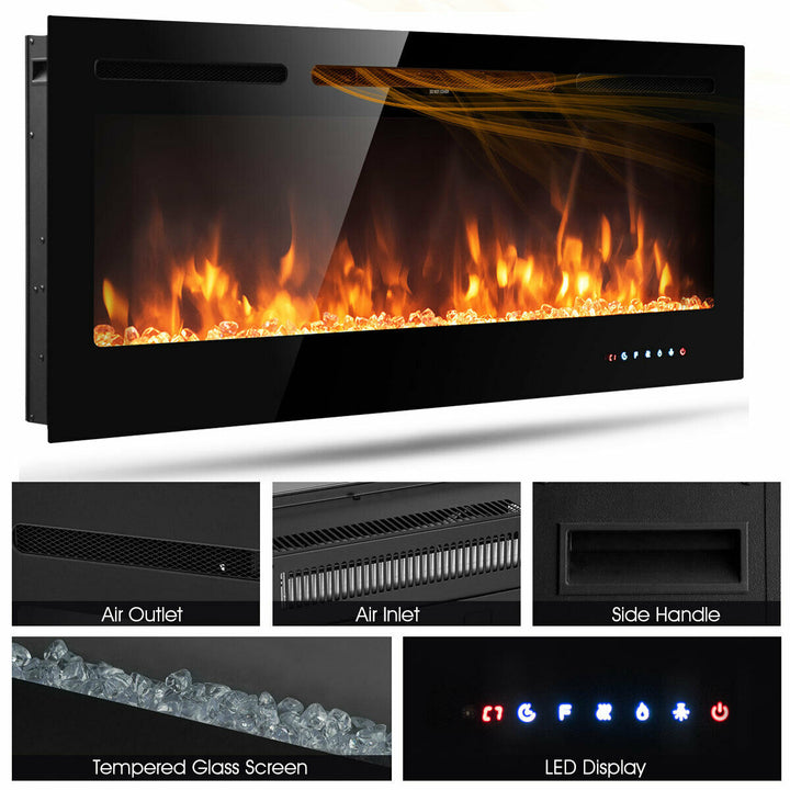 50 Electric Fireplace Recessed and Wall Mounted 750W/1500W W/ Multicolor Flame Image 6