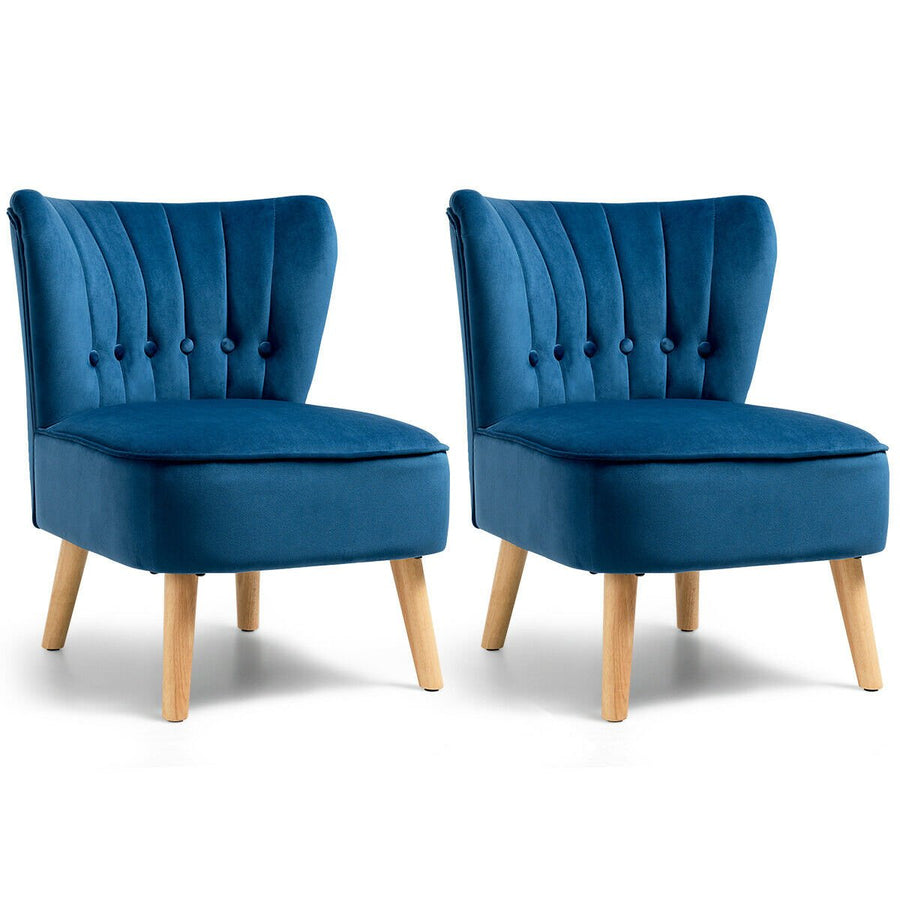 2PCS Accent Chair Armless Leisure Chair Single Sofa w/ Wood Legs Blue Image 1