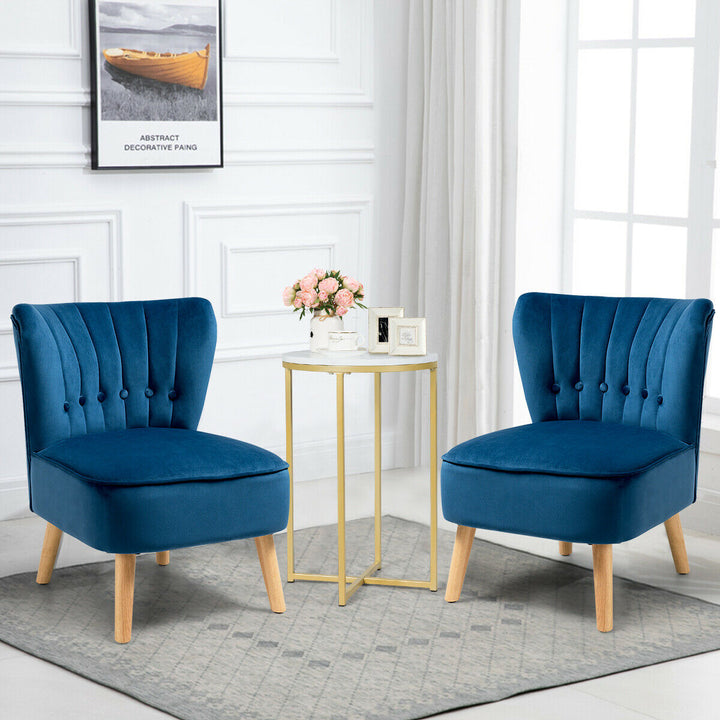 2PCS Accent Chair Armless Leisure Chair Single Sofa w/ Wood Legs Blue Image 3