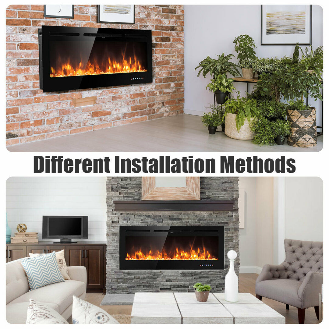 50 Electric Fireplace Recessed and Wall Mounted 750W/1500W W/ Multicolor Flame Image 8