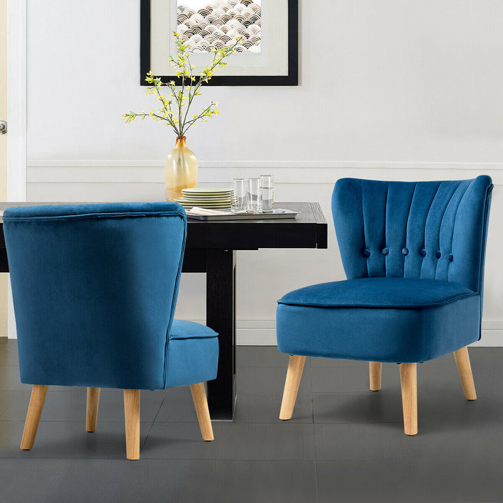 2PCS Accent Chair Armless Leisure Chair Single Sofa w/ Wood Legs Blue Image 4