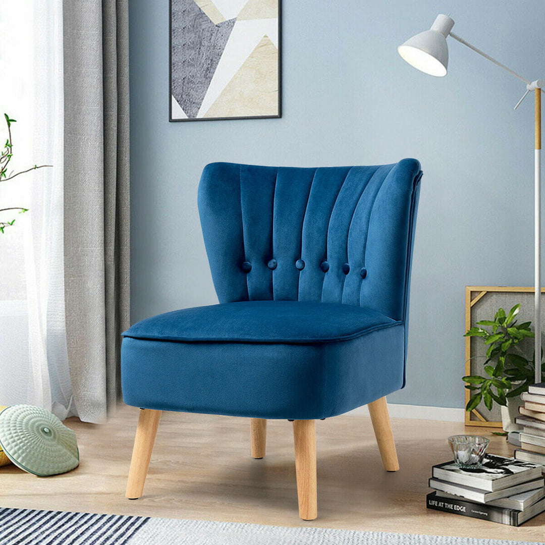 2PCS Accent Chair Armless Leisure Chair Single Sofa w/ Wood Legs Blue Image 5