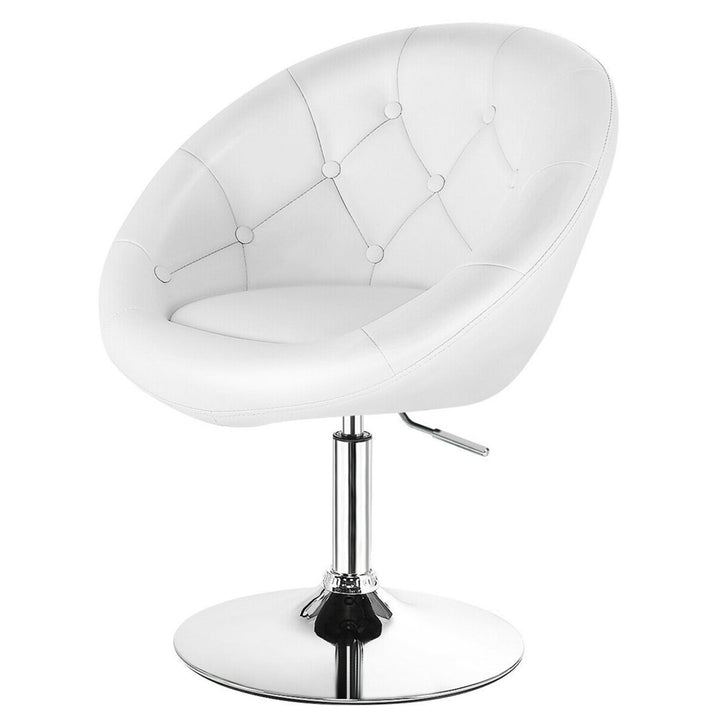 1PC Adjustable Modern Swivel Round Tufted Back Accent Chair PU Leather White Image 1