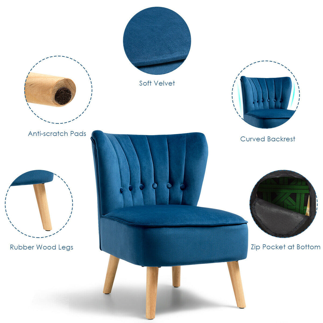 2PCS Accent Chair Armless Leisure Chair Single Sofa w/ Wood Legs Blue Image 9