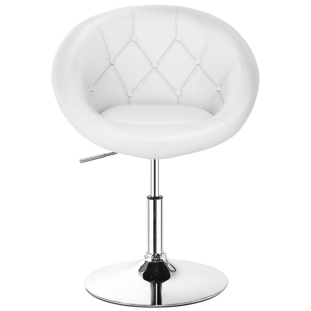 1PC Adjustable Modern Swivel Round Tufted Back Accent Chair PU Leather White Image 5